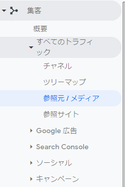 Googleアナリティクス　メニュー